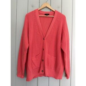 J. Crew V-Neck Cotton-Cashmere Cardigan Sweater AX752 Coral Pink Button Front